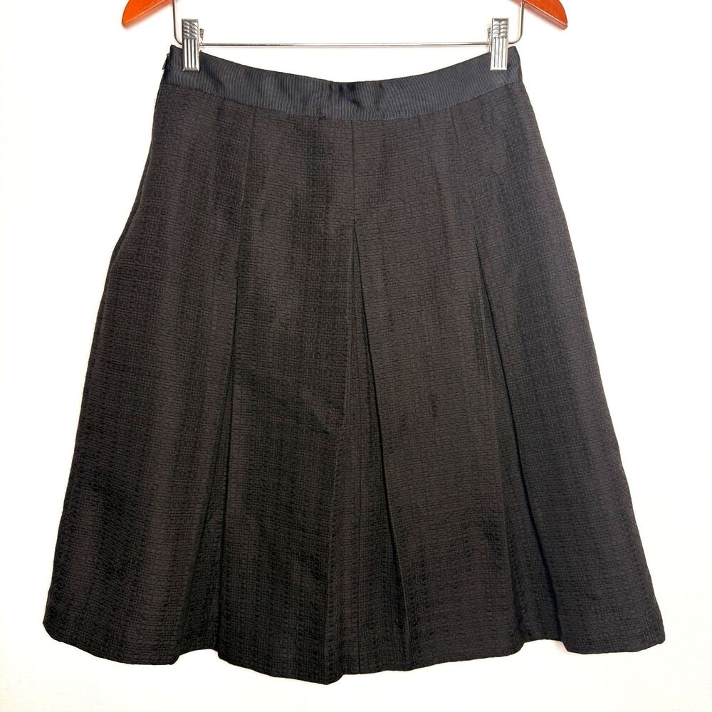 Mario Serrani Italy Black Basket Weave A Line Pleated Black Skirt Sz 4